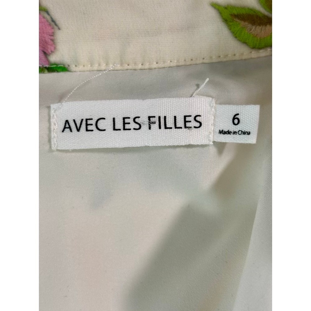 Avec Les Filles Floral Mini Dress 6 Cream Crochet  Balloon Sleeve Wedding Guest - Picture 5 of 16